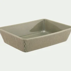 Plat à four individuel en grès strié L31cm - vert