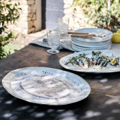 Plat de présentation ovale à motif végétal en grès L40cm - beige alpilles