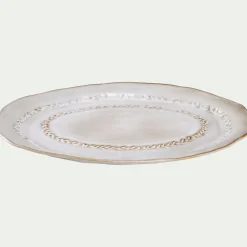 Plat de présentation ovale à motif végétal en grès L40cm - beige alpilles