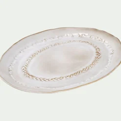 Plat de présentation ovale à motif végétal en grès L40cm - beige alpilles