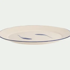 Plat de présentation ovale à motif poissons en faïence L40cm - blanc
