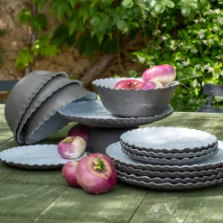 Plat de présentation sur pied en grès D28cm - noir