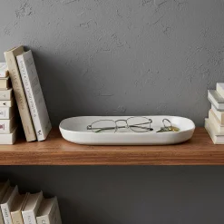 Plateau décoratif en grès 12x20cm - blanc