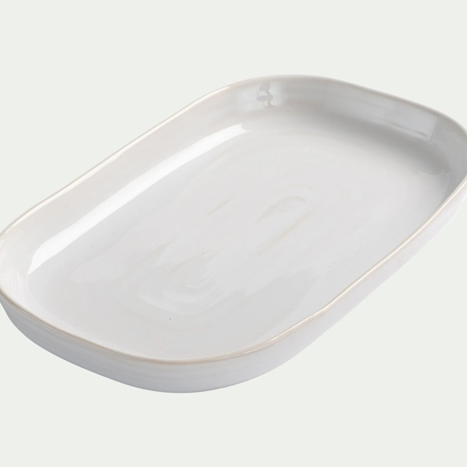 Plateau décoratif en grès 12x20cm - blanc