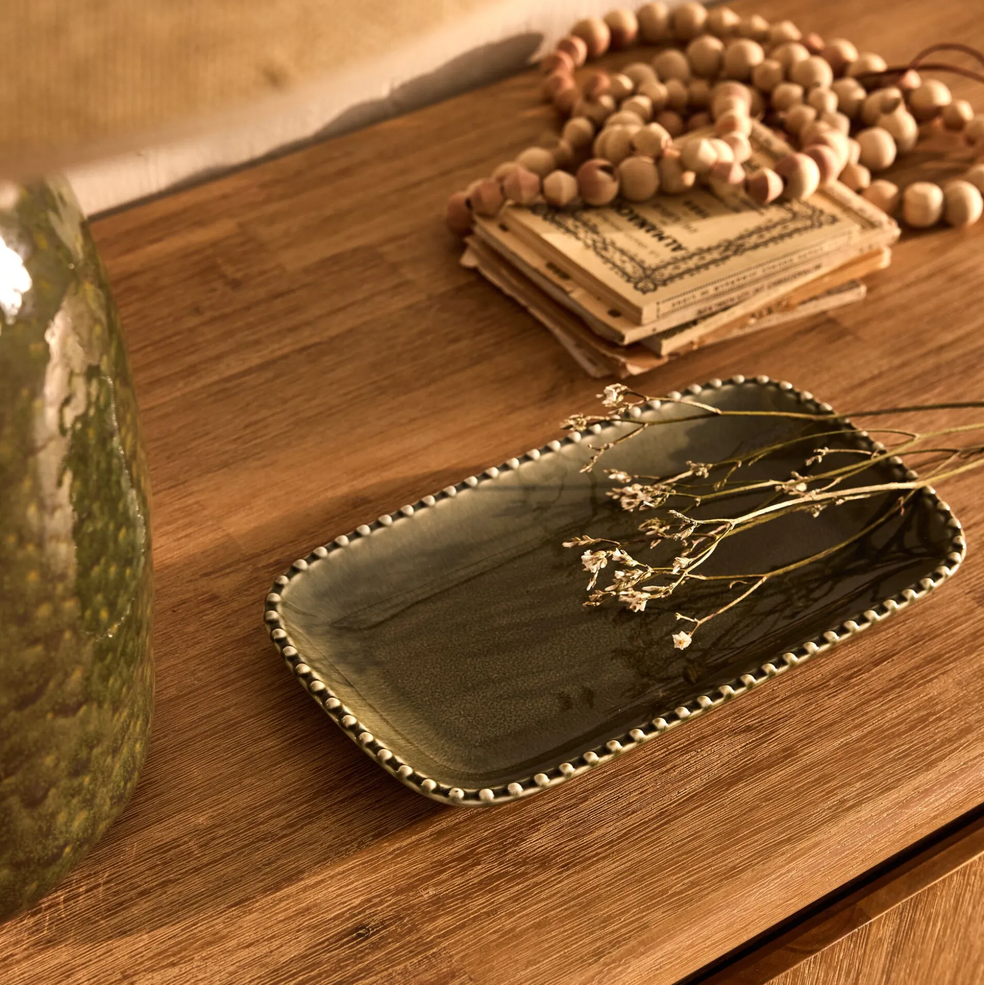 Plateau décoratif en porcelaine 14x25cm - vert