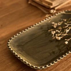 Plateau décoratif en porcelaine 14x25cm - vert