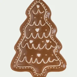 Plateau décoratif forme sapin pain d'épice en dolomite 20x14,4cm - marron