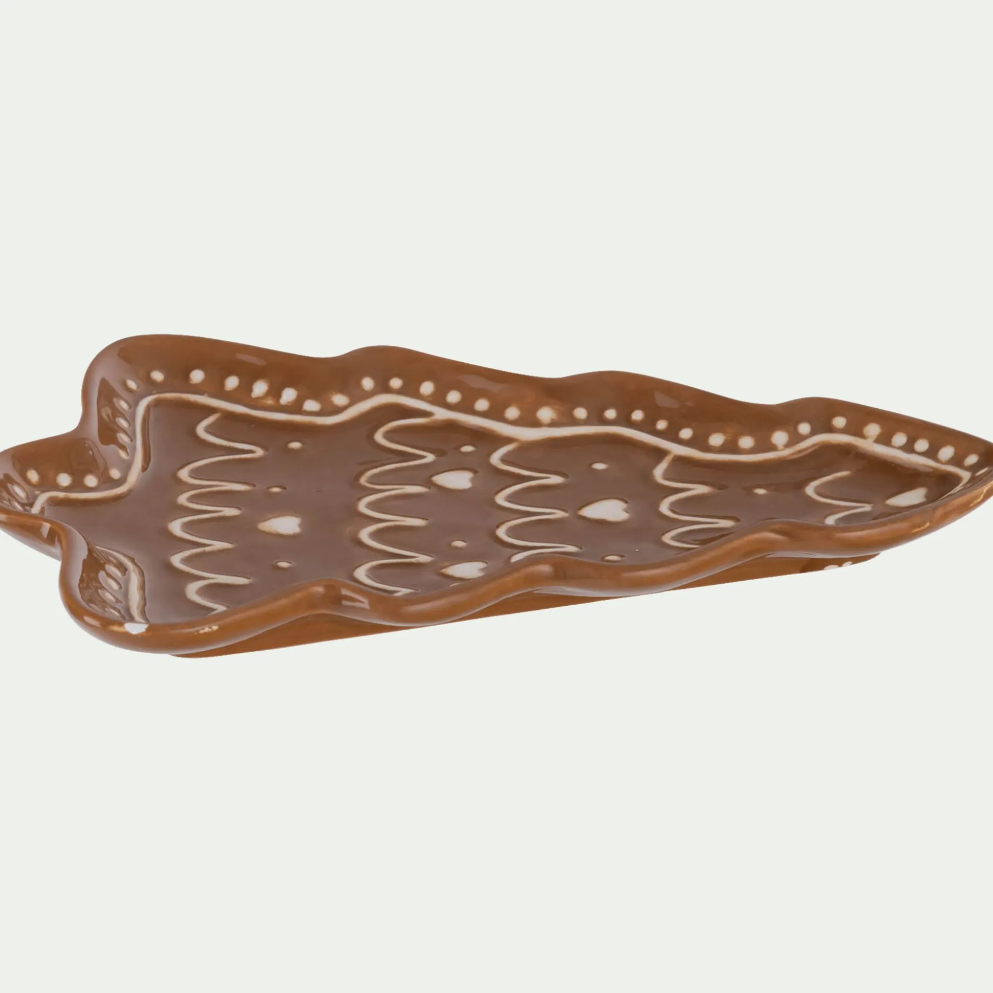 Plateau décoratif forme sapin pain d'épice en dolomite 20x14,4cm - marron