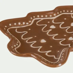 Plateau décoratif forme sapin pain d'épice en dolomite 20x14,4cm - marron