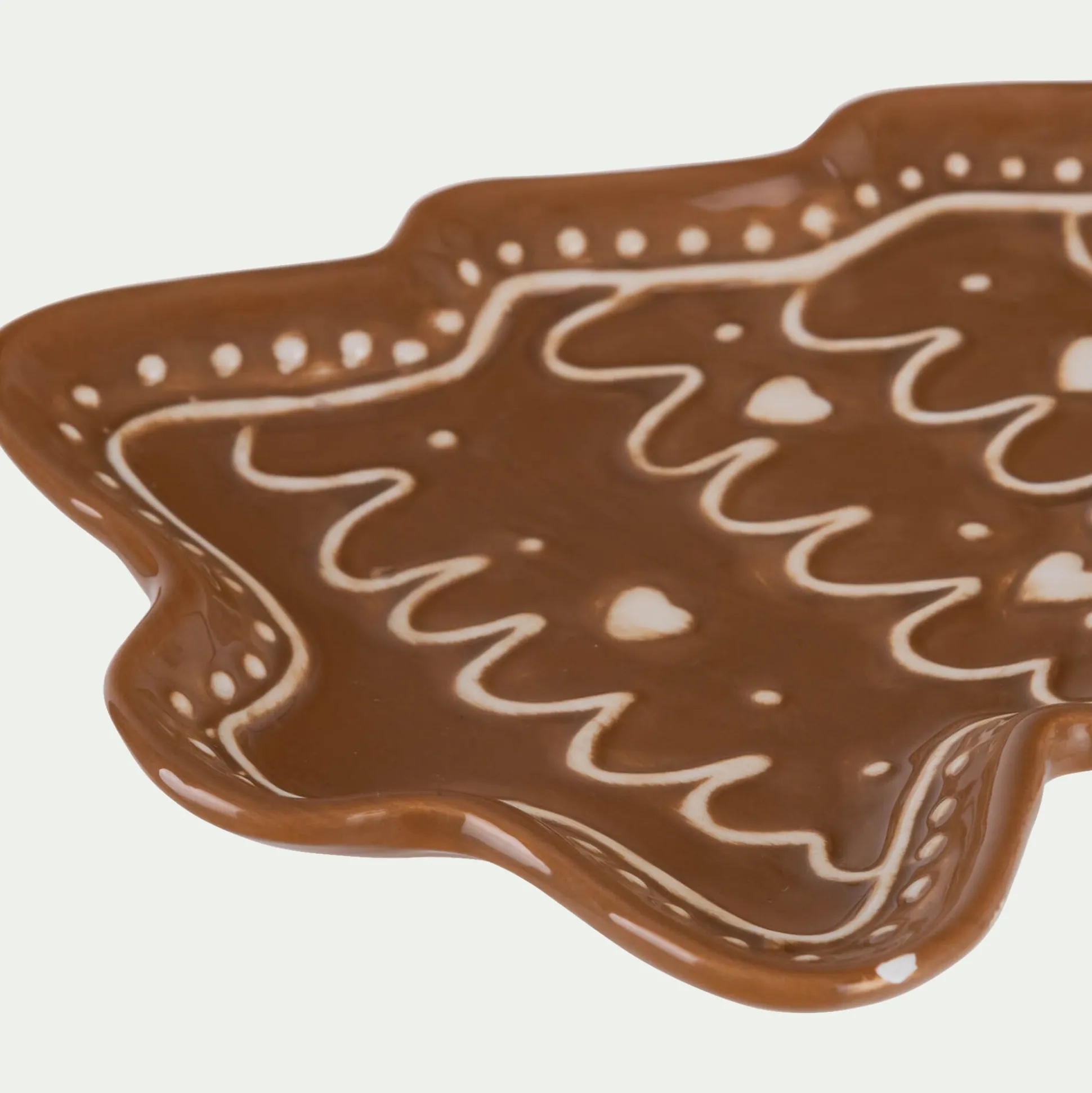 Plateau décoratif forme sapin pain d'épice en dolomite 20x14,4cm - marron
