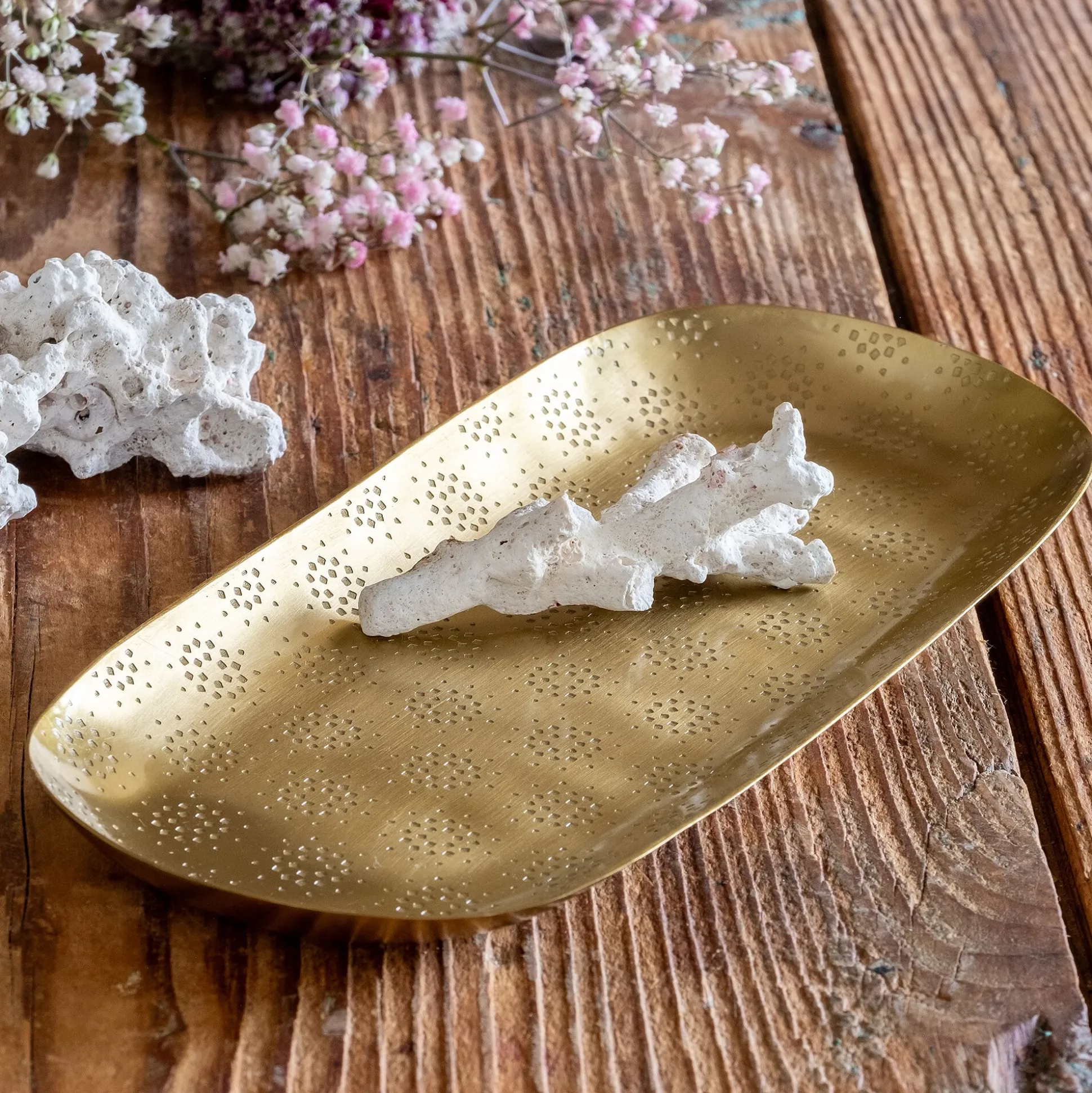 Plateau décoratif ovale en fer L24cm - cuivré