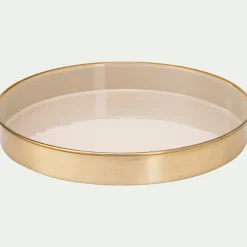 Plateau décoratif rond en fer émaillé - beige D29,5cm