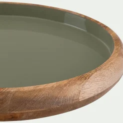 Plateau décoratif rond en bois de manguier D34cm - vert