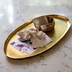 Plateau ovale en fer 20,5x36,5cm - doré