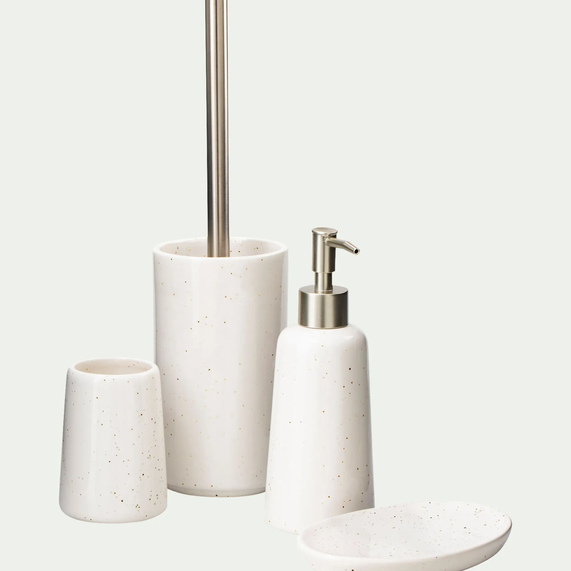 Porte brosse à dent en céramique mouchetée - blanc ventoux