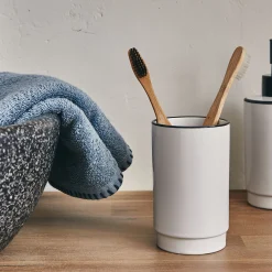 Porte brosse à dent en grès - blanc H11,4cm