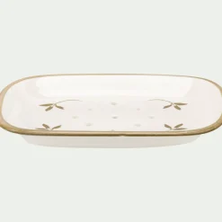 Porte savon en grès à motifs feuilles - blanc