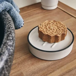 Porte savon rond en grès - blanc D12cm