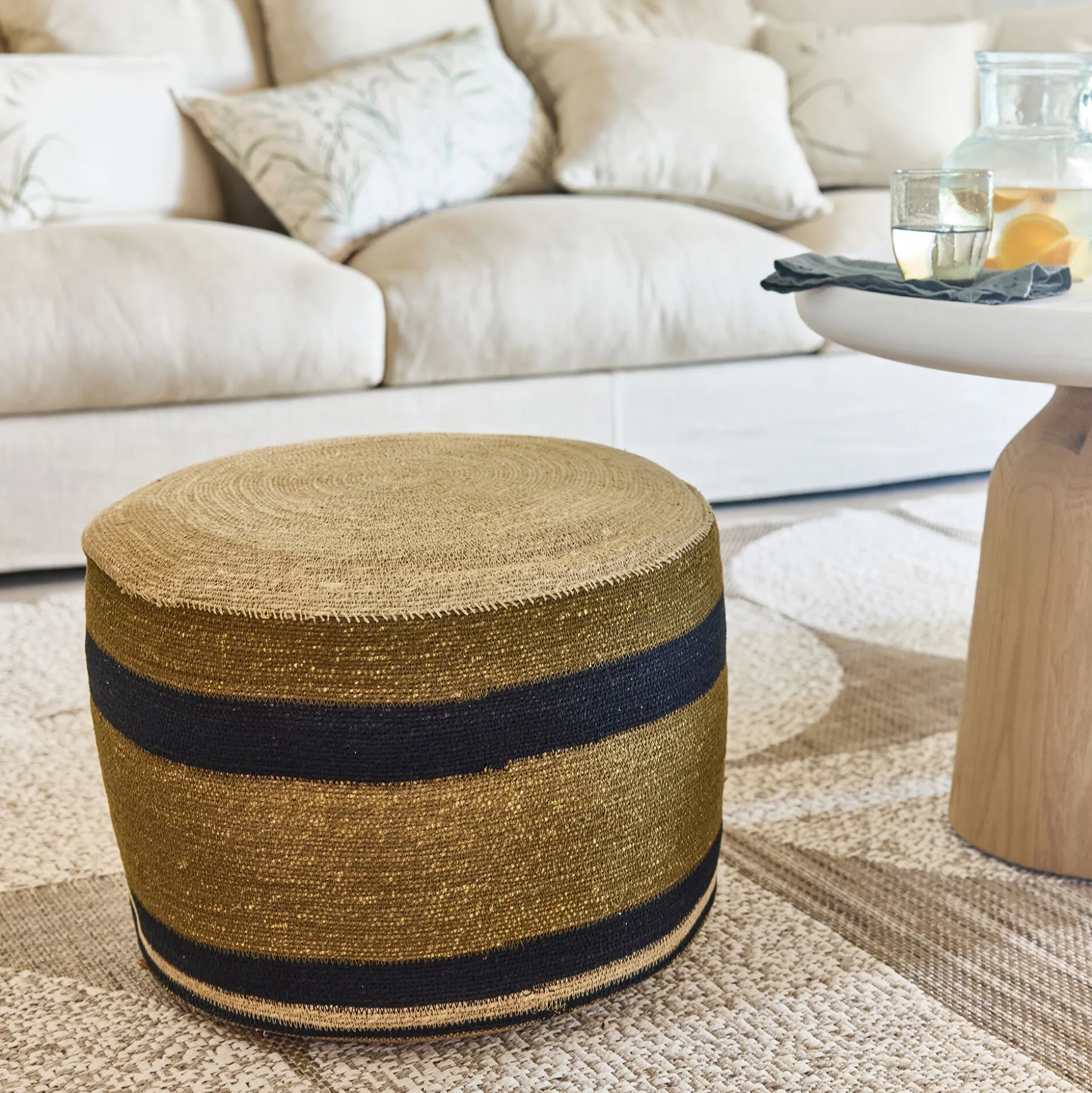 Pouf en jonc de mer rond D46cm - naturel