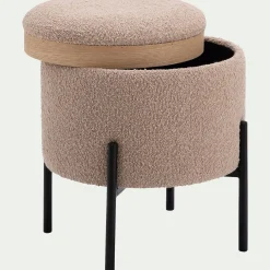 Pouf en tissu avec coffre de rangement H40,5cm - beige