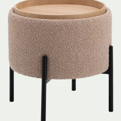 Pouf en tissu avec coffre de rangement H40,5cm - beige