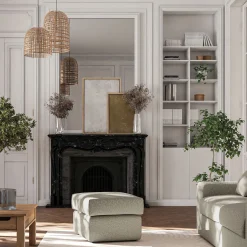 Pouf en tissu bouclette - blanc écru