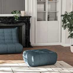 Pouf en tissu bouclette - bleu