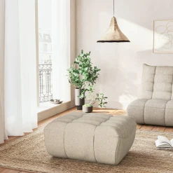 Pouf en tissu bouclette - blanc écru