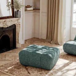 Pouf en tissu chenille - bleu calaluna