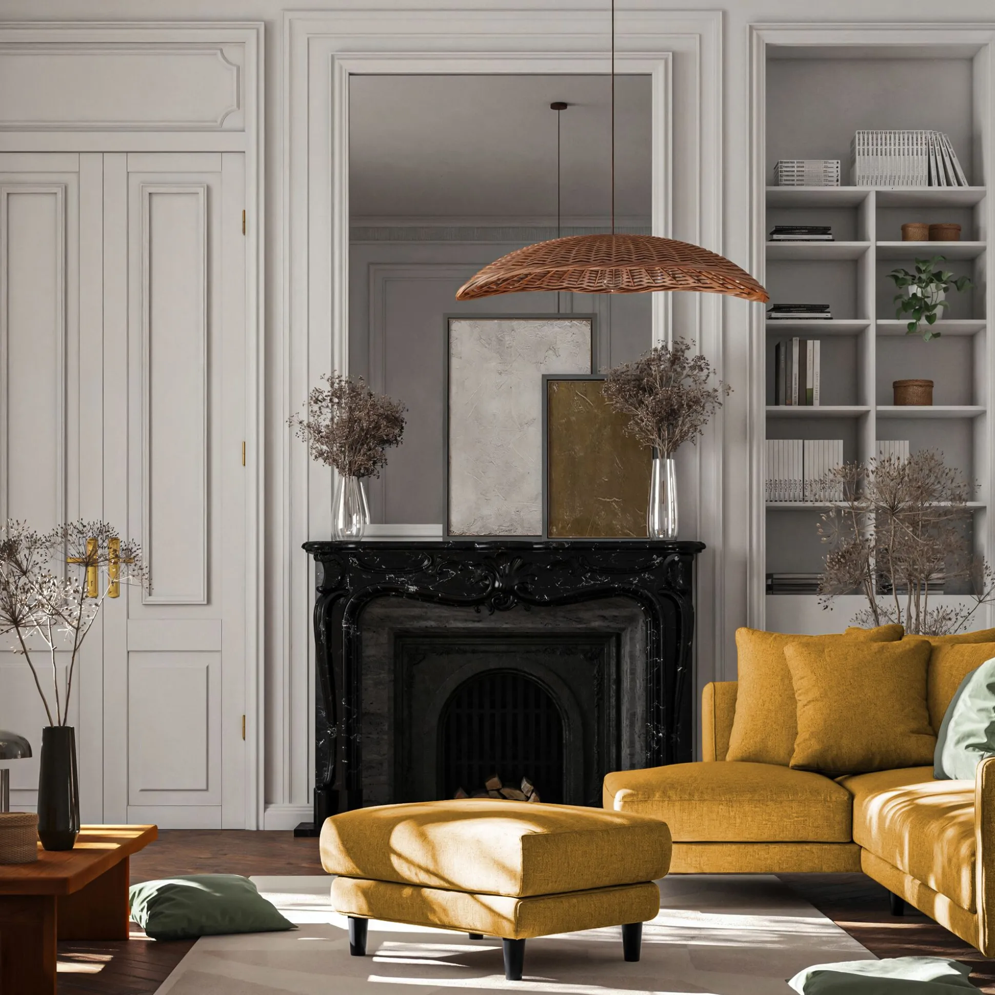 Pouf en tissu monclar - jaune argan