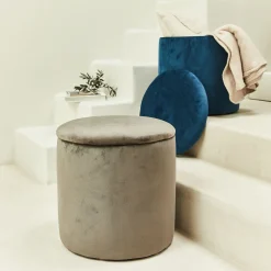 Pouf en velours avec coffre de rangement - gris H43cm