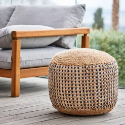 Pouf rond en jute et coton - noir D50xH45cm