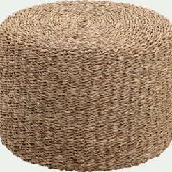 Pouf rond tressé en jonc de mer D40xH30cm - naturel