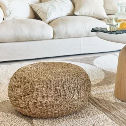 Pouf rond tressé en jonc de mer D58xH30cm - naturel