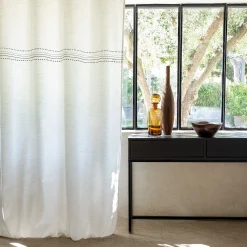 Rideau à œillets en coton brodé 140x250cm - blanc