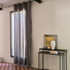 Rideau à œillets en coton finition liseré 140x250cm - gris ardoise