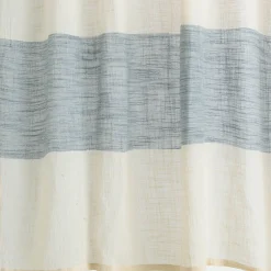 Rideau à nouettes en coton à bande bleue 140x250cm - blanc