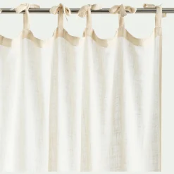 Rideau à nouettes en coton à bande brun rustrel 140x250cm - blanc