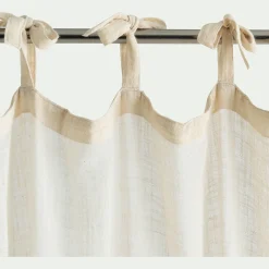 Rideau à nouettes en coton à bande brun rustrel 140x250cm - blanc