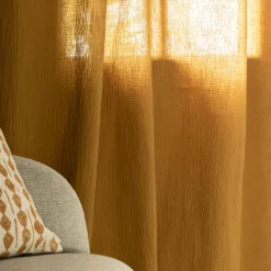 Rideau à nouettes en gaze de coton finition point de cheval 130x250cm - jaune alep