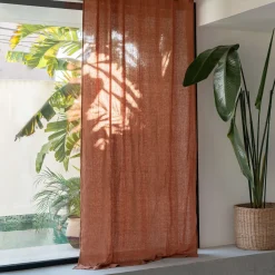 Rideau à pasants cachés en lin lavé finition surpiqure 140x260cm - brun rustrel