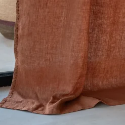 Rideau à pasants cachés en lin lavé finition surpiqure 140x260cm - brun rustrel