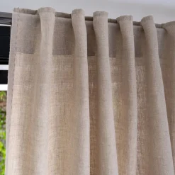 Rideau à passants cachés en lin lavé finition surpiqure 140x300cm - beige