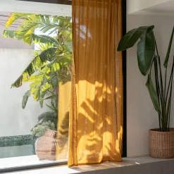 Rideau à passants cachés en lin et coton finition liseré 140x250cm - jaune argan