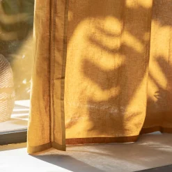 Rideau à passants cachés en lin et coton finition liseré 140x250cm - jaune argan