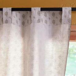 Rideau à passants cachés en lin et coton motif fleuri finition croquet 140x250cm - beige