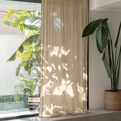 Rideau à passants cachés en lin et coton finition liseré 140x250cm - beige