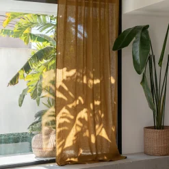 Rideau à passants cachés en lin lavé finition surpiqure 140x260cm - brun alep