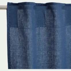 Rideau à passants cachés en lin lavé finition surpiqure 140x260cm - bleu