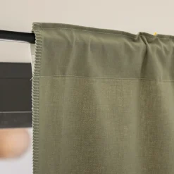 Rideau à passants cachés en coton finition point de cheval 140x250cm - vert olivier
